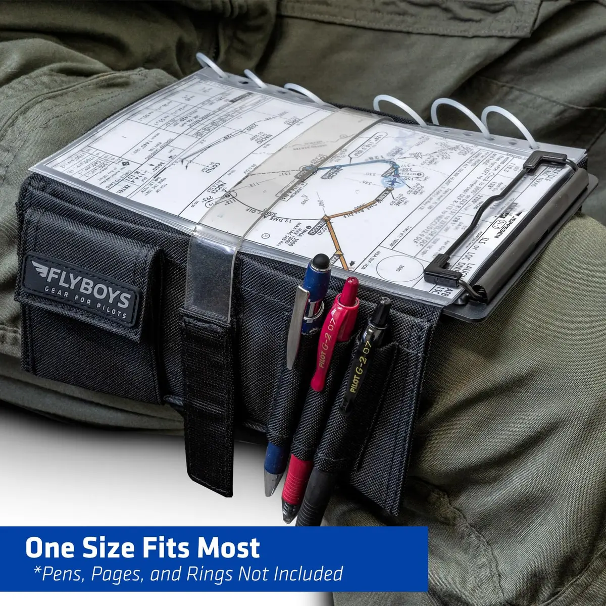 FlyBoys Classic Kneeboard for Pilots – Leg Strap, Flexible Clipboard, Eyelet Strip – Black - view 4
