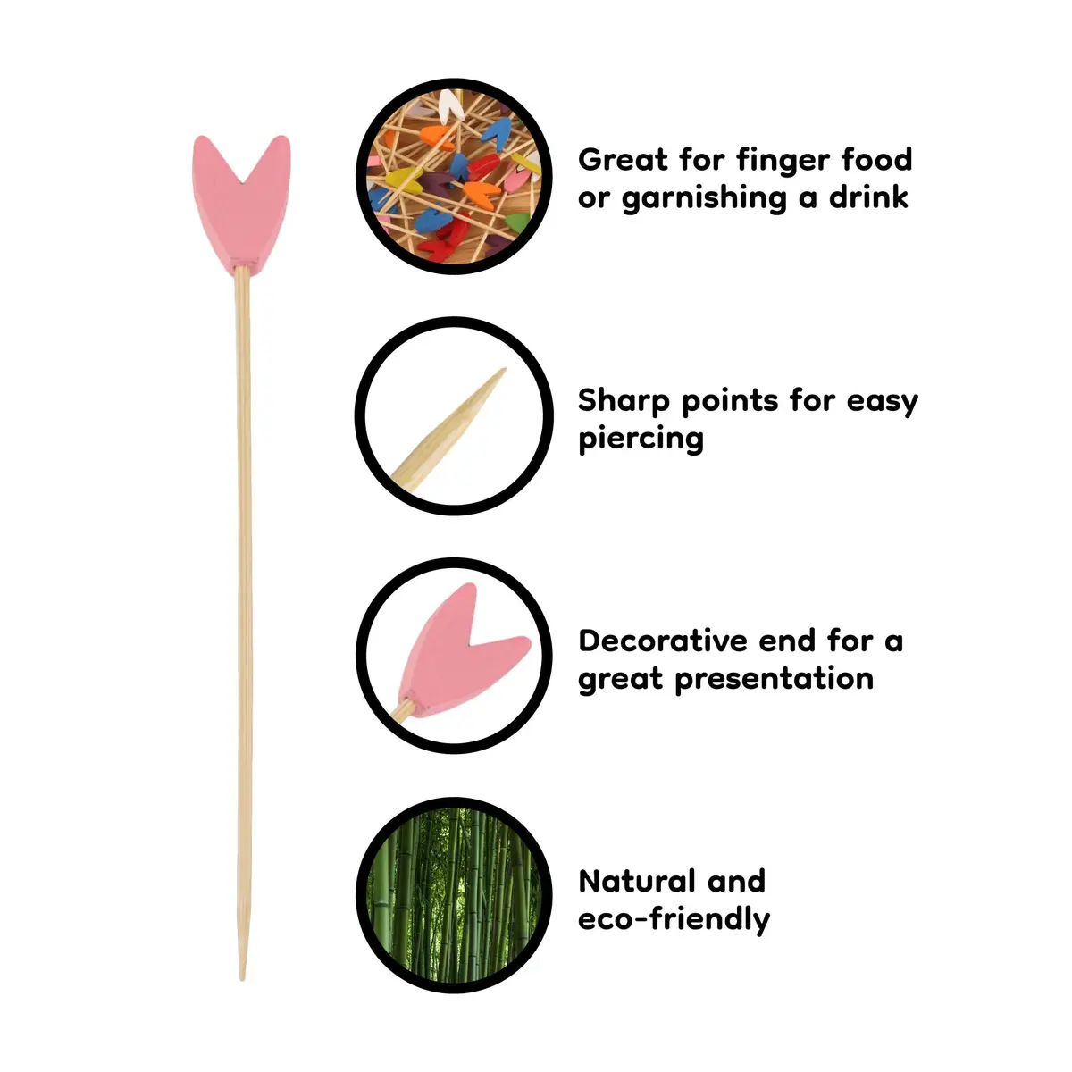 BambooMN Premium 5.9" White Tulip Cocktail Picks for Events | Eco-Friendly, Elegant, Disposable (70-120 chars) - view 3