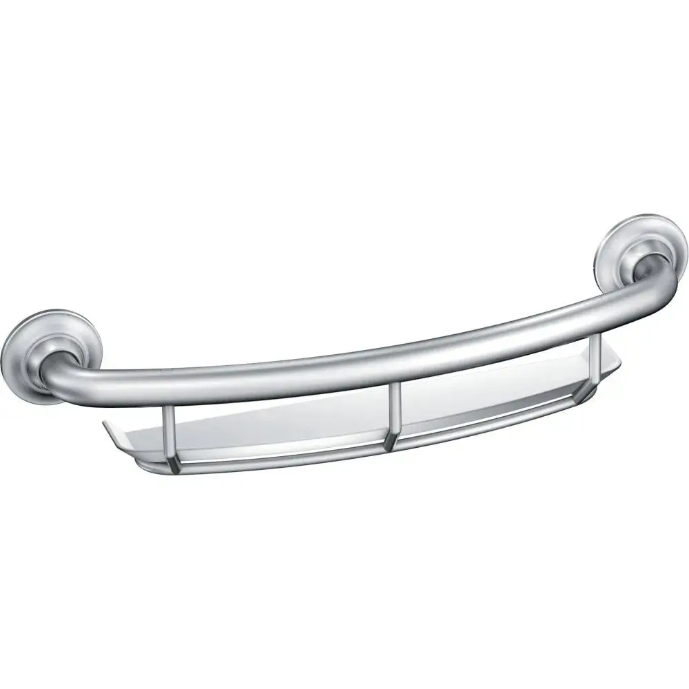 Moen Chrome Bathroom Safety 16-Inch Curved Shower Grab Bar with Shelf | Supports up to 250 lbs - main product image