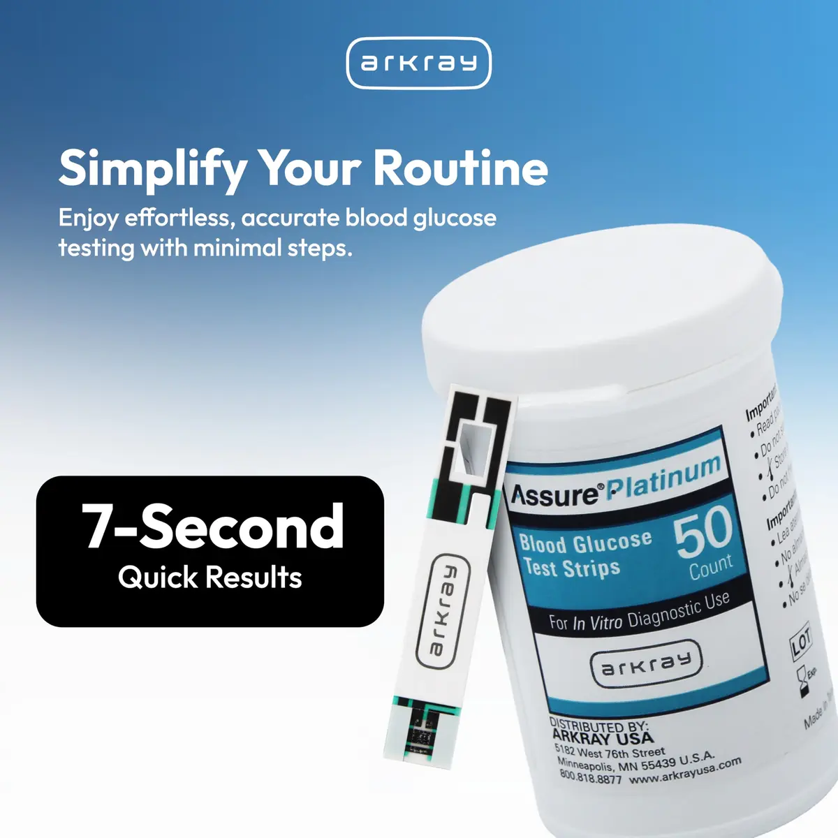 Arkray Assure Platinum Blood Glucose Test Strips 50 Count | No Coding, Fast 7-Second Results, Compatible with Assure Platinum Meter - view 2