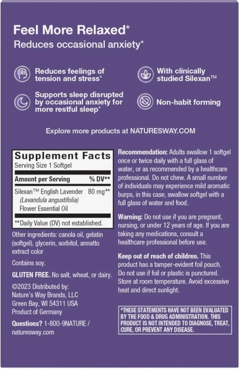 Nature's Way CalmAid Lavender Oil Supplement 30 ct | Clinically Studied Silexan Lavender Oil for Calm & Stress Support - view 8