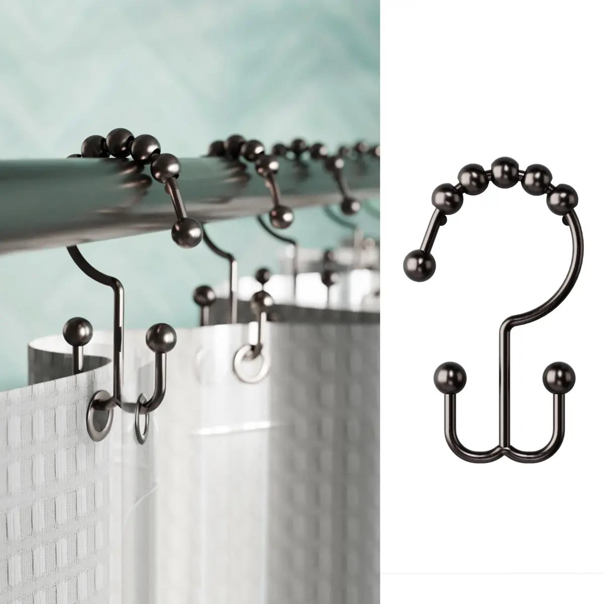 Zenna Home Metal Double Glide Shower Rings, Oil Rubbed Bronze – Set of 12 | Rust-Resistant Hooks for Curtains and Liners - main product image