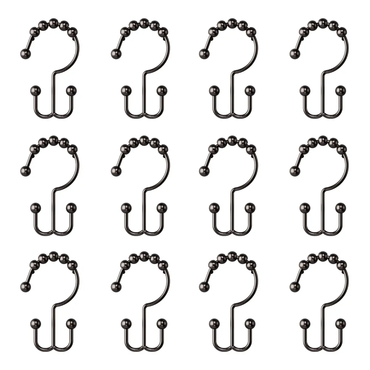 Zenna Home Metal Double Glide Shower Rings, Oil Rubbed Bronze – Set of 12 | Rust-Resistant Hooks for Curtains and Liners - view 6