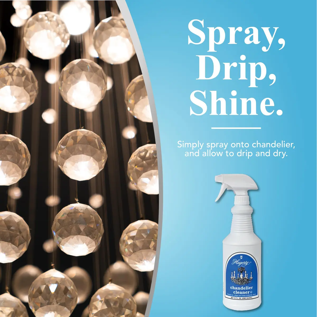 Hagerty Chandelier Cleaner - Spray On Crystal & Glass Fixture Cleaner, 32 Fl Oz | Drip & Dry Formula, Reach Up to 25 Feet - view 2