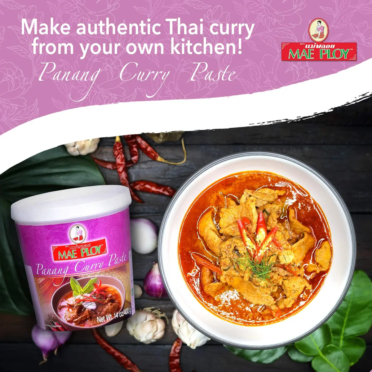 Mae Ploy Panang Curry Paste 14 oz (397 g) | Authentic Thai Flavor for Curries & Soups - view 2