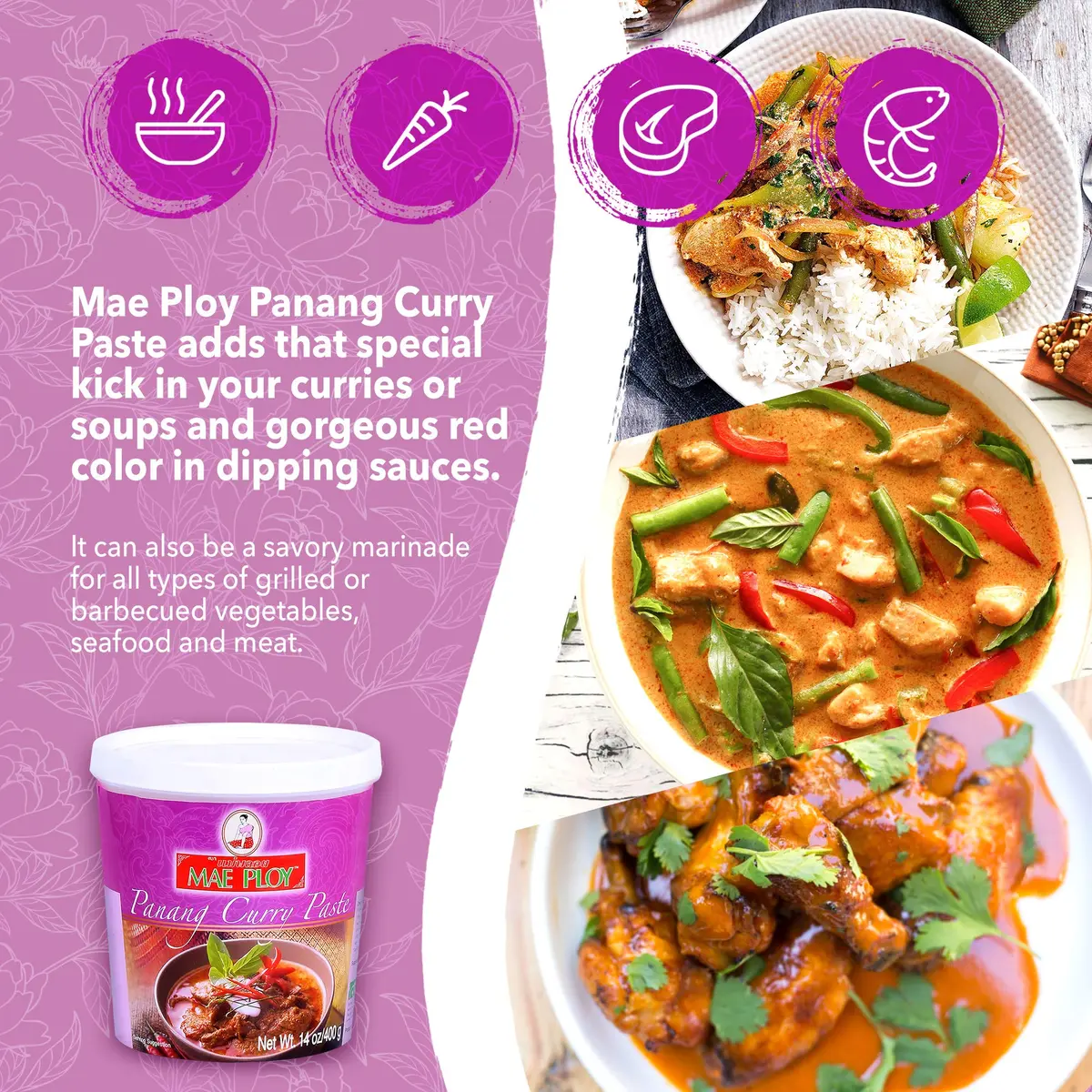 Mae Ploy Panang Curry Paste 14 oz (397 g) | Authentic Thai Flavor for Curries & Soups - view 3