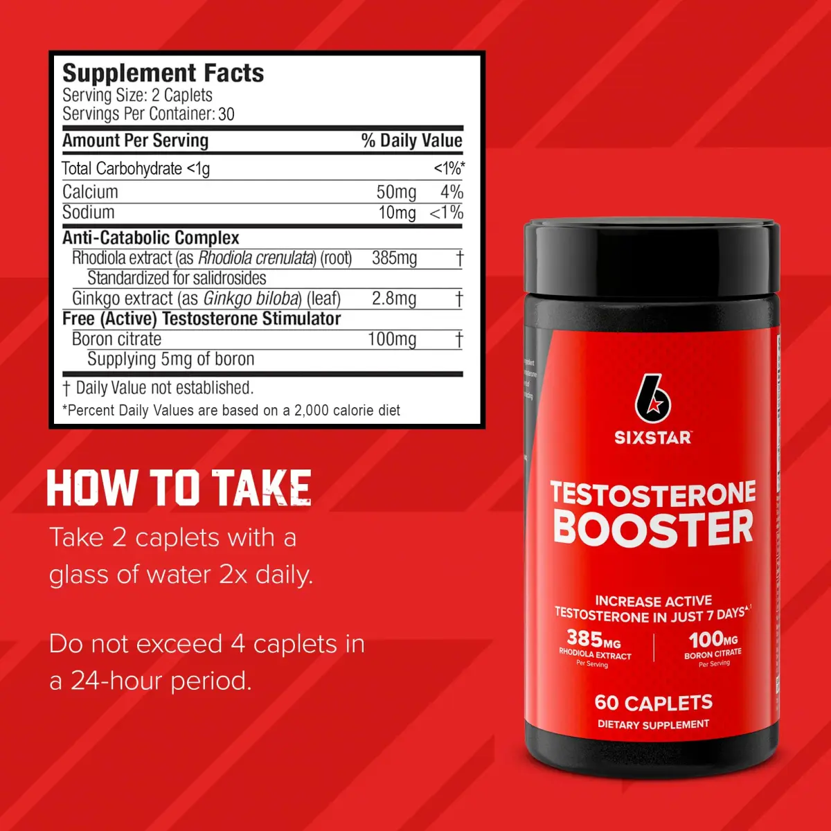 Six Star Testosterone Booster for Men with Rhodiola Extract and Boron Citrate 60 Count (Pack of 1) | Boosts Active Test Levels - view 5