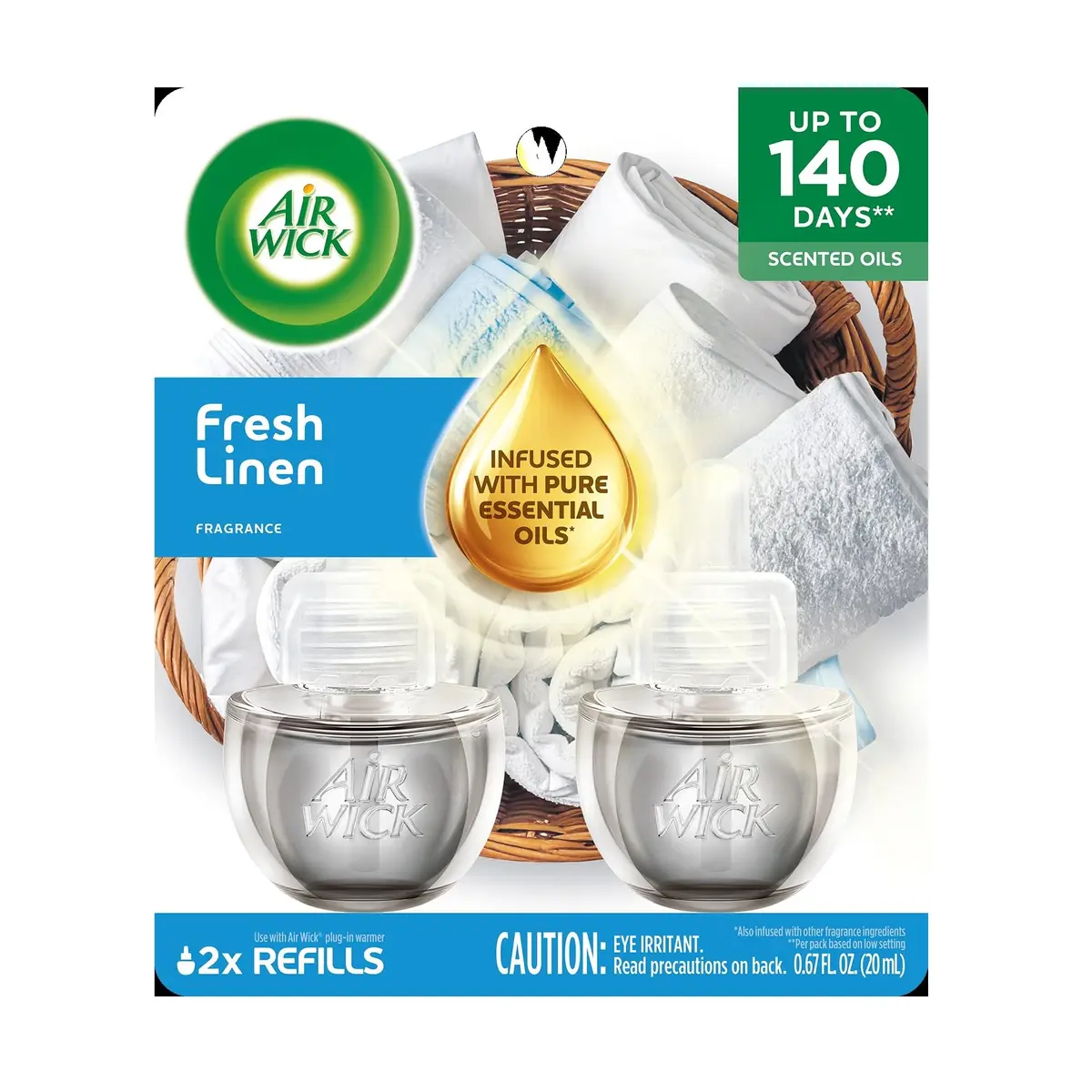 Air Wick Plug In Scented Oil Refill Fresh Linen 2x0.7 Fl Oz (1.4 Fl Oz Total) | Long-Lasting Fragrance with Essential Oils - view 2