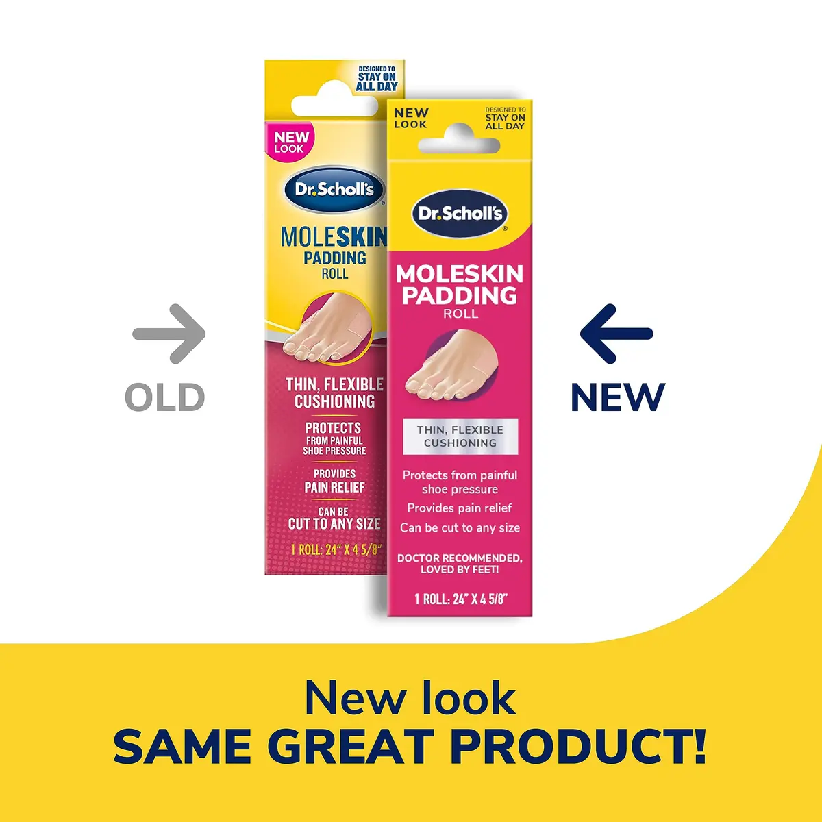 Dr. Scholl's Moleskin Padding Roll, Flexible Cushioning, 24" x 4 5/8" | Soft Cotton Padding for Foot Pain Relief - view 2