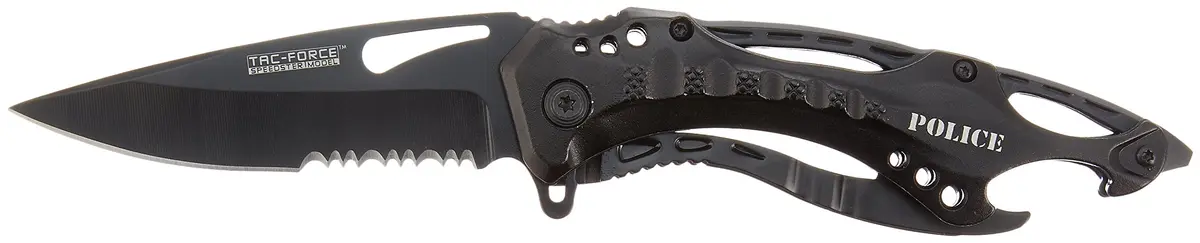 Tac-Force Folding Pocket Knife 3.25-inch Serrated Blade | Black Aluminum Handle, 7.75-inch Overall Length - view 4