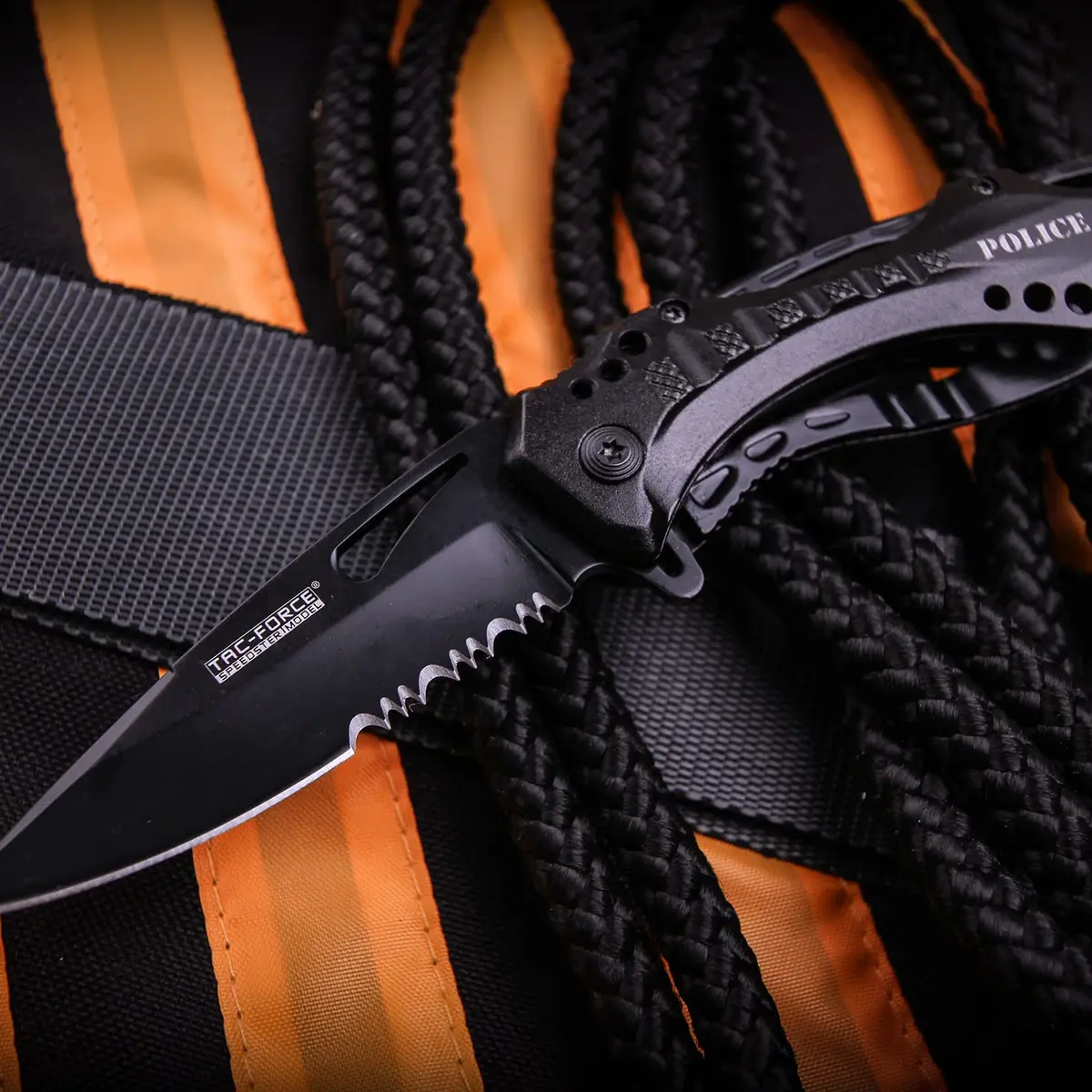 Tac-Force Folding Pocket Knife 3.25-inch Serrated Blade | Black Aluminum Handle, 7.75-inch Overall Length - view 6