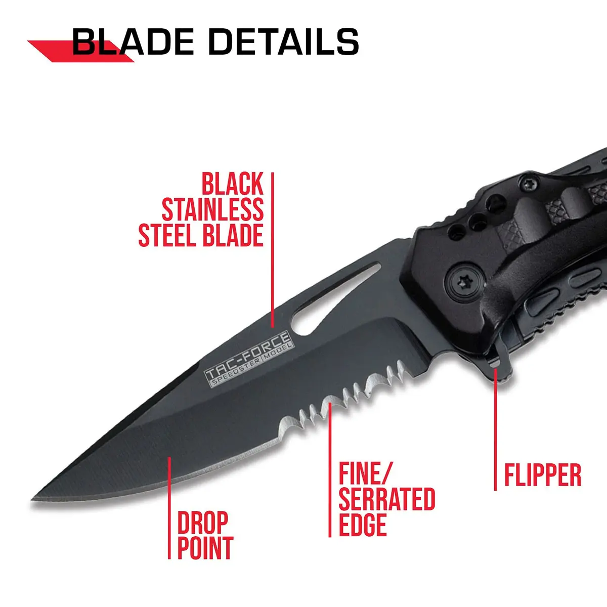 Tac-Force Folding Pocket Knife 3.25-inch Serrated Blade | Black Aluminum Handle, 7.75-inch Overall Length - view 3