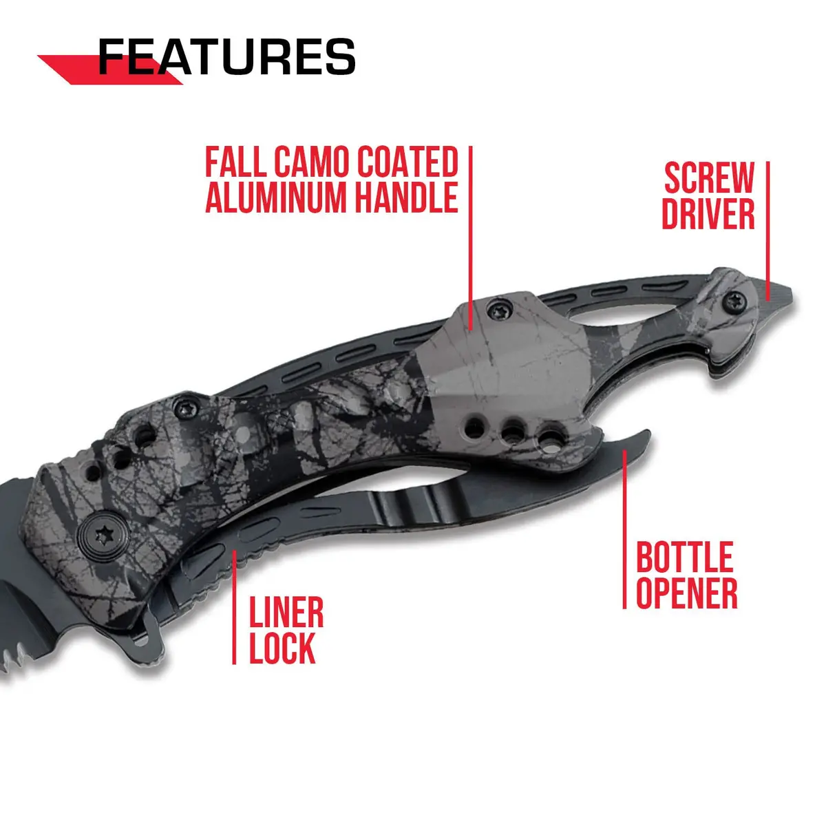 Tac-Force Folding Pocket Knife, 3.25-inch Serrated Blade, Camo Aluminum Handle, 7.75-inch Overall Length TF-705FC | Tactical Utility for Outdoors & Emergency - view 4