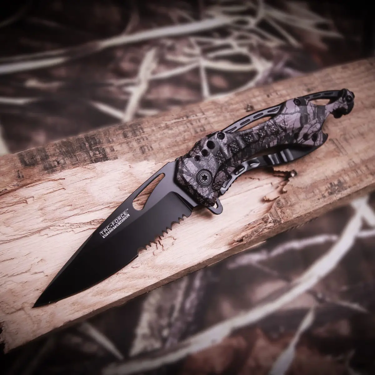 Tac-Force Folding Pocket Knife, 3.25-inch Serrated Blade, Camo Aluminum Handle, 7.75-inch Overall Length TF-705FC | Tactical Utility for Outdoors & Emergency - view 5