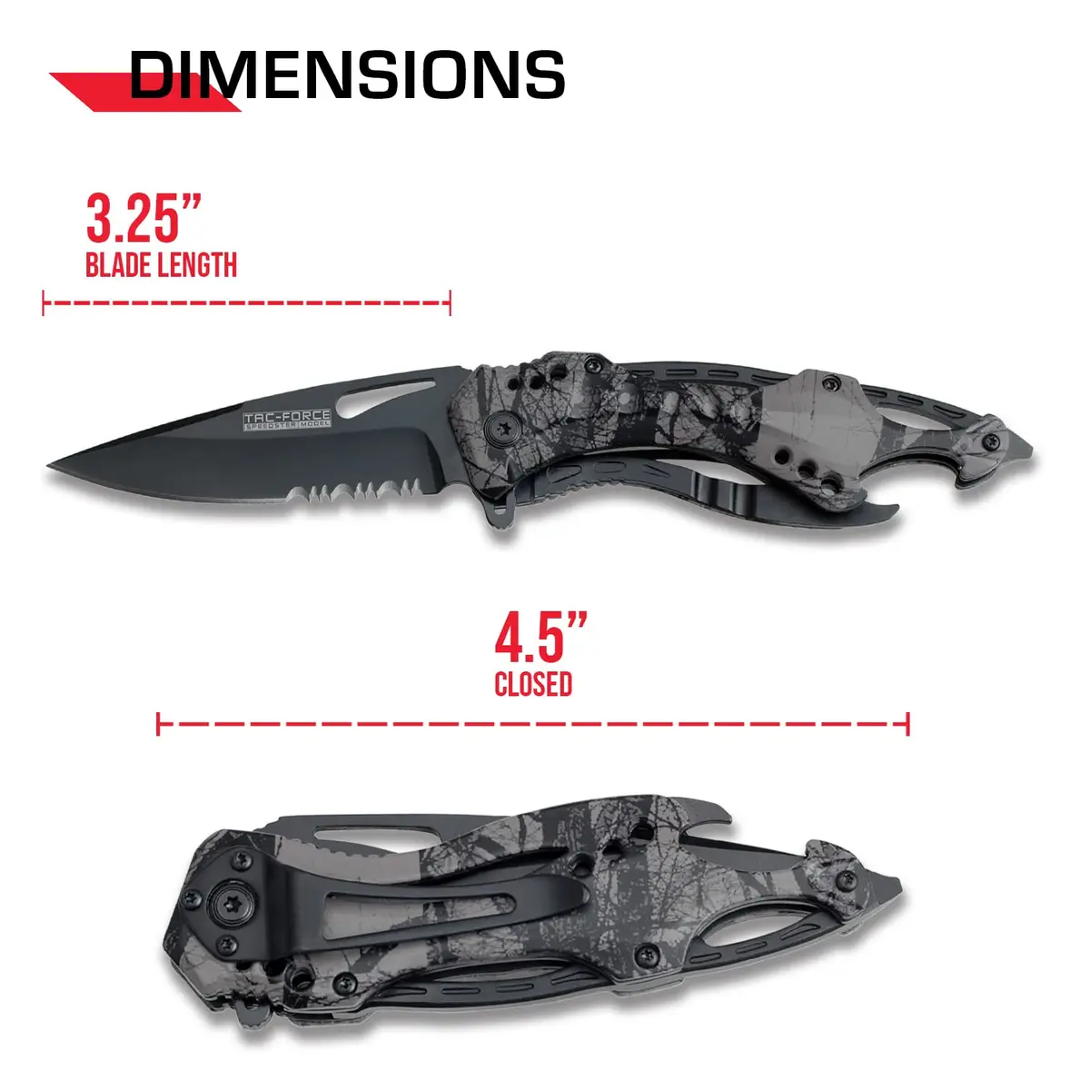 Tac-Force Folding Pocket Knife, 3.25-inch Serrated Blade, Camo Aluminum Handle, 7.75-inch Overall Length TF-705FC | Tactical Utility for Outdoors & Emergency - view 2