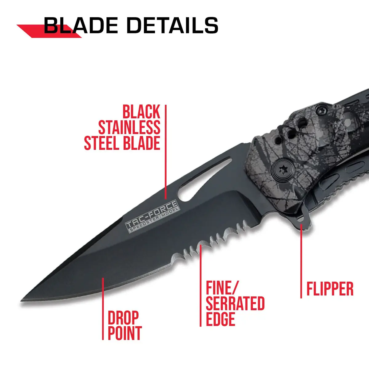 Tac-Force Folding Pocket Knife, 3.25-inch Serrated Blade, Camo Aluminum Handle, 7.75-inch Overall Length TF-705FC | Tactical Utility for Outdoors & Emergency - view 3