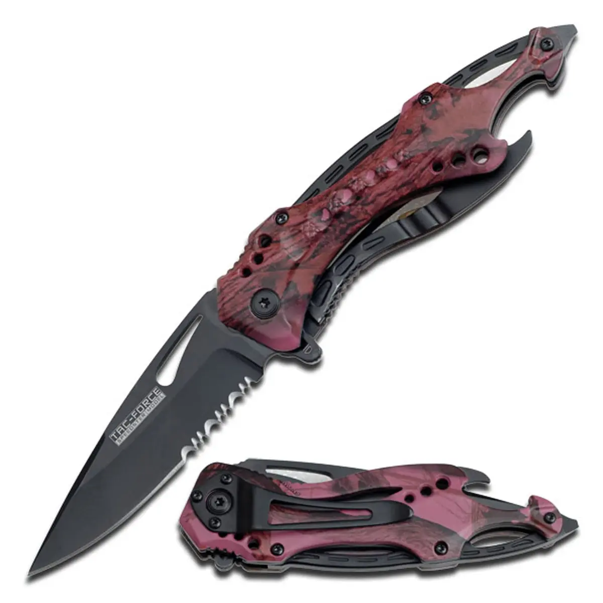 Tac-Force Folding Pocket Knife 3.25" Serrated Blade Camo Aluminum Handle | Dependable Tactical Utility - main product image
