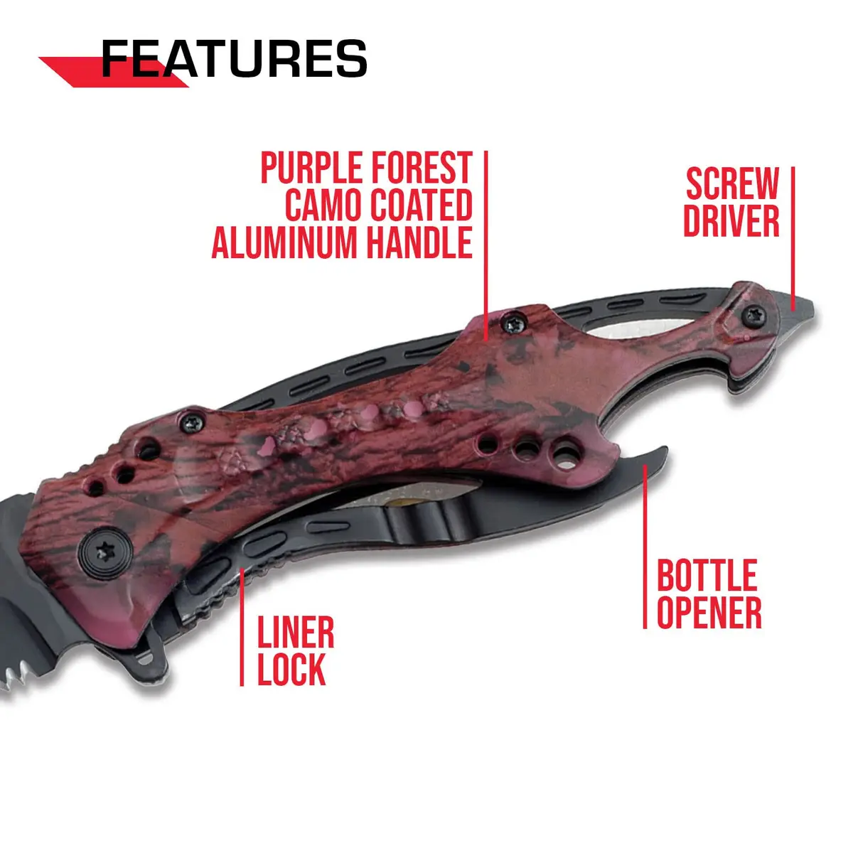 Tac-Force Folding Pocket Knife 3.25" Serrated Blade Camo Aluminum Handle | Dependable Tactical Utility - view 4