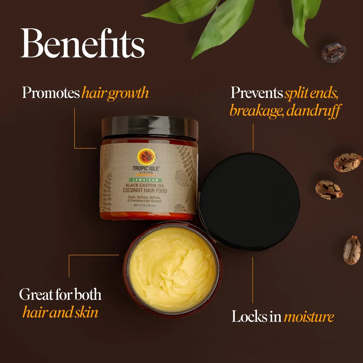 Tropic Isle Living Jamaican Black Castor Oil Coconut Hair Food 4 oz | Seals, Softens, Defines & Promotes Hair Growth - view 2