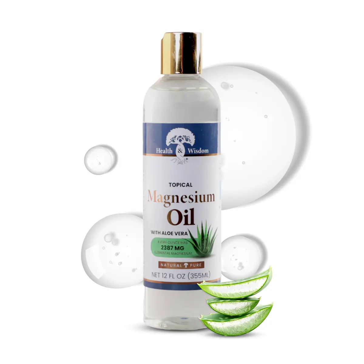 Health & Wisdom Magnesium Oil with Aloe Vera - 12 fl oz | Natural Muscle & Skin Moisturizer - main product image