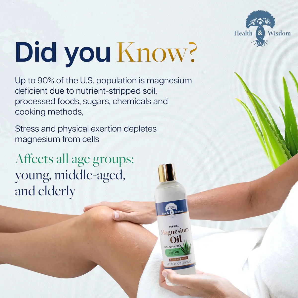 Health & Wisdom Magnesium Oil with Aloe Vera - 12 fl oz | Natural Muscle & Skin Moisturizer - view 5