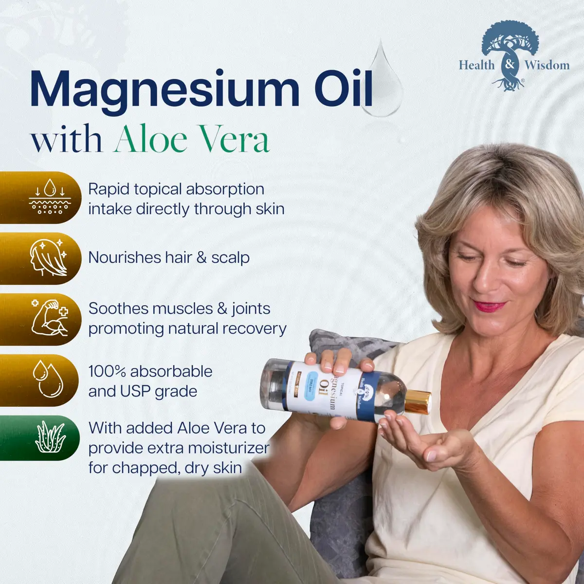 Health & Wisdom Magnesium Oil with Aloe Vera - 12 fl oz | Natural Muscle & Skin Moisturizer - view 2