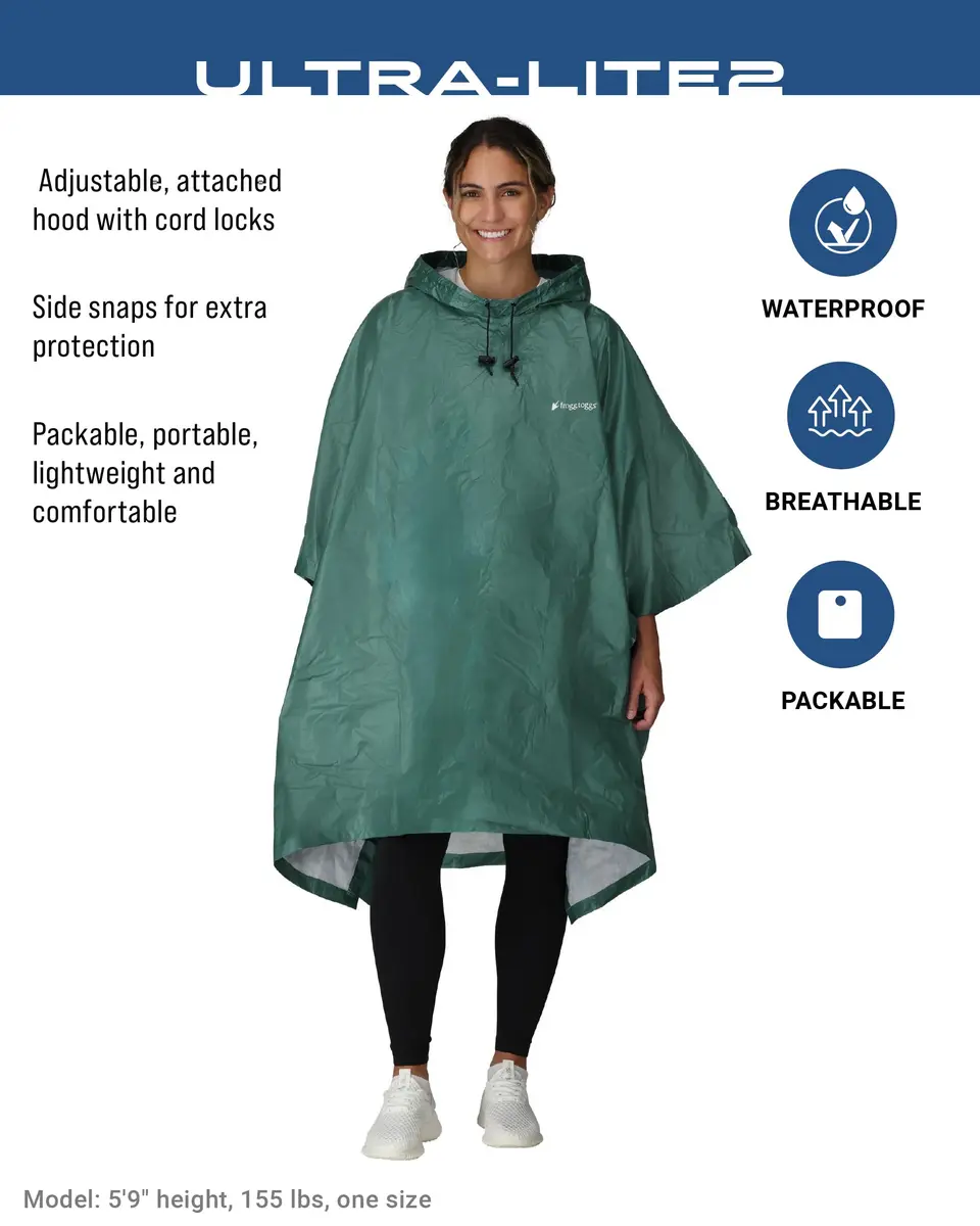 FROGG TOGGS Ultra-Lite2 Waterproof Breathable Poncho | Dark Green, One Size - view 2