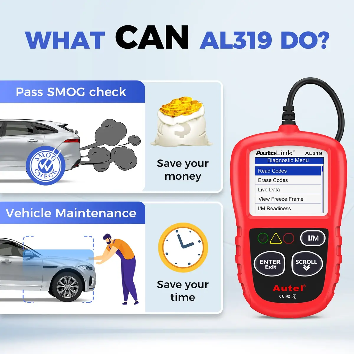 Autel AL319 Vehicle Scan Tool 2.4 inches | Check Engine & DTC Support - view 5