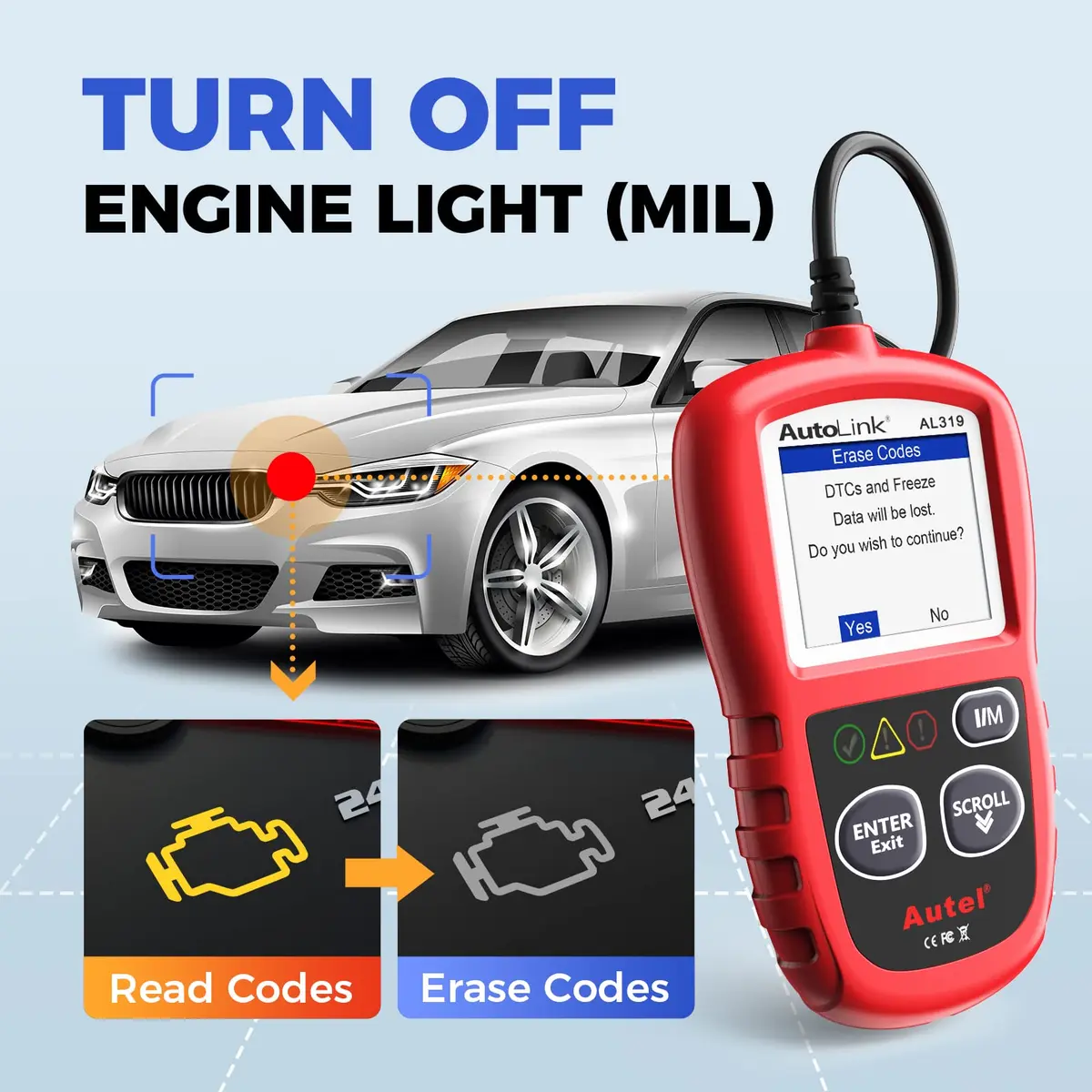 Autel AL319 Vehicle Scan Tool 2.4 inches | Check Engine & DTC Support - view 3