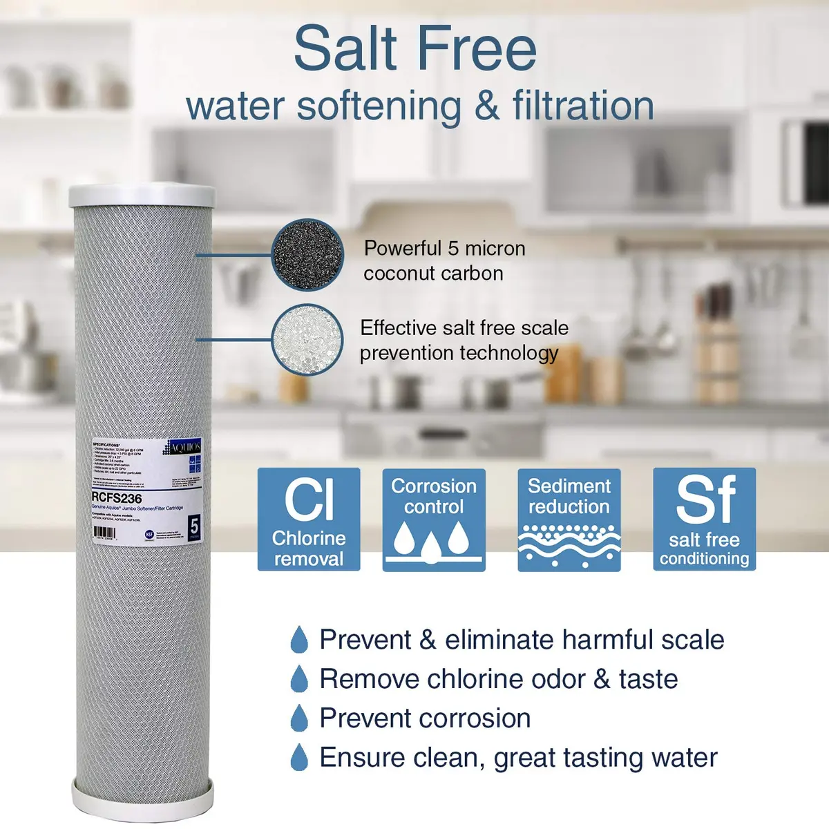 AQUIOS Aquios OEM RCFS236 Jumbo Water Softener/Filtration Replacement Cartridge | 45,000 Gallon Capacity, NSF 42 Certified, Salt-Free Water Conditioning - main product image