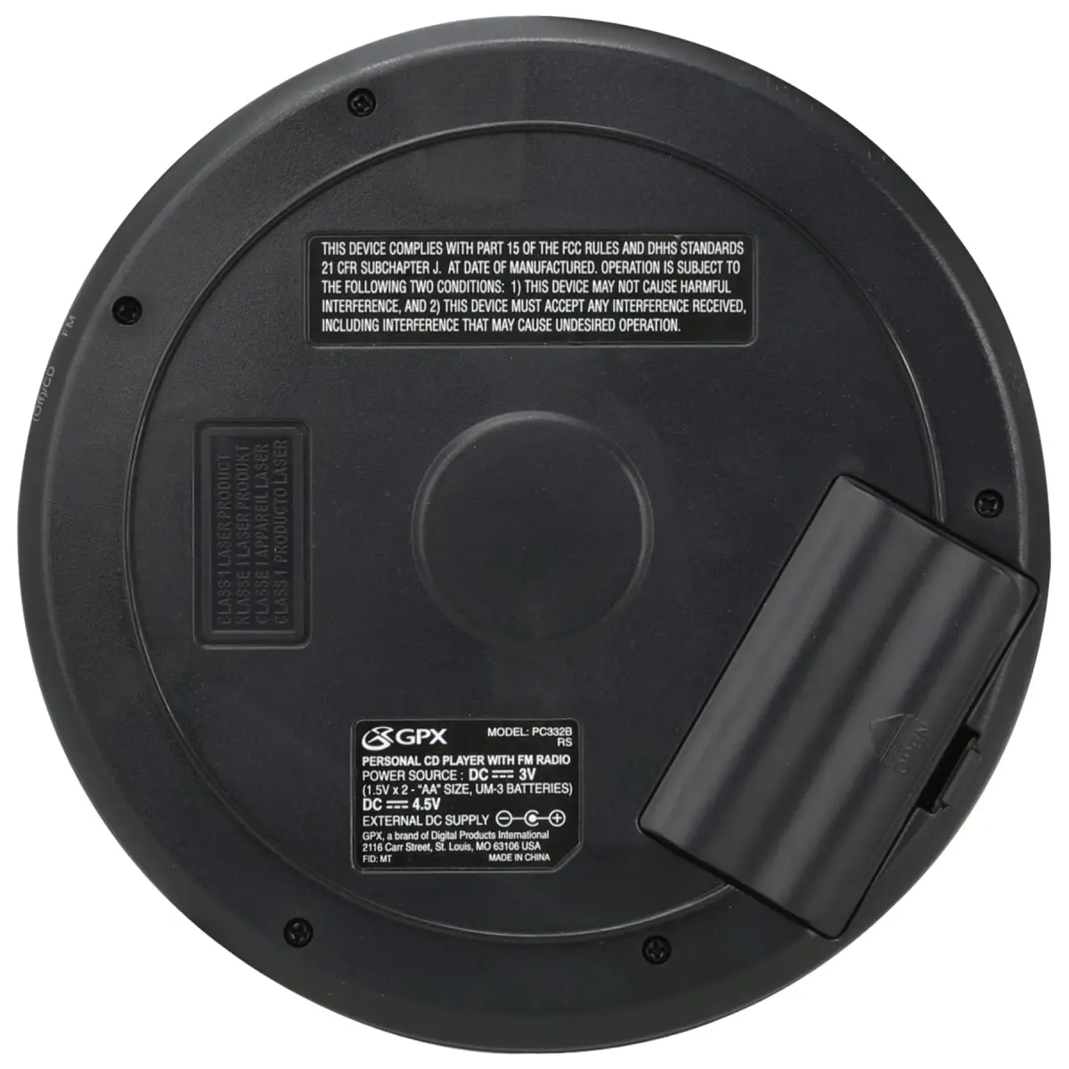 GPX PC332B Portable CD Player with FM Radio & Earbuds | Black - view 7
