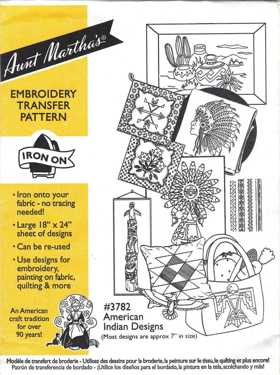 Aunt Martha's Hot Iron Transfers #3782 American Indian Designs 18x24 Inch | Crafting & Embroidery Transfers - main product image