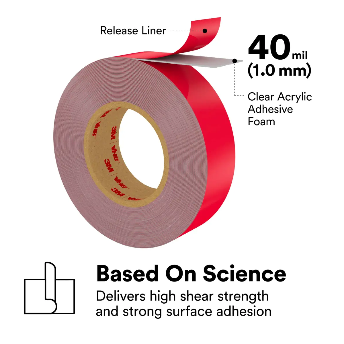 3M VHB 4910 Mounting Tape, Clear Acrylic Foam, 0.5 in x 5 yd (15.24 cm x 4.57 m) | Permanent Bonding, UL746C Listed - view 3