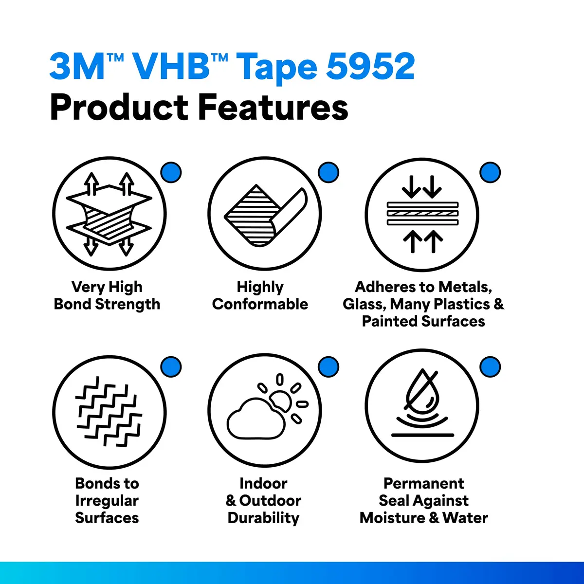 3M VHB Tape 5952 Heavy Duty Mounting Tape 2 in x 15 yd (5.49 m) | Acrylic Foam Core, Black, Waterproof - view 2
