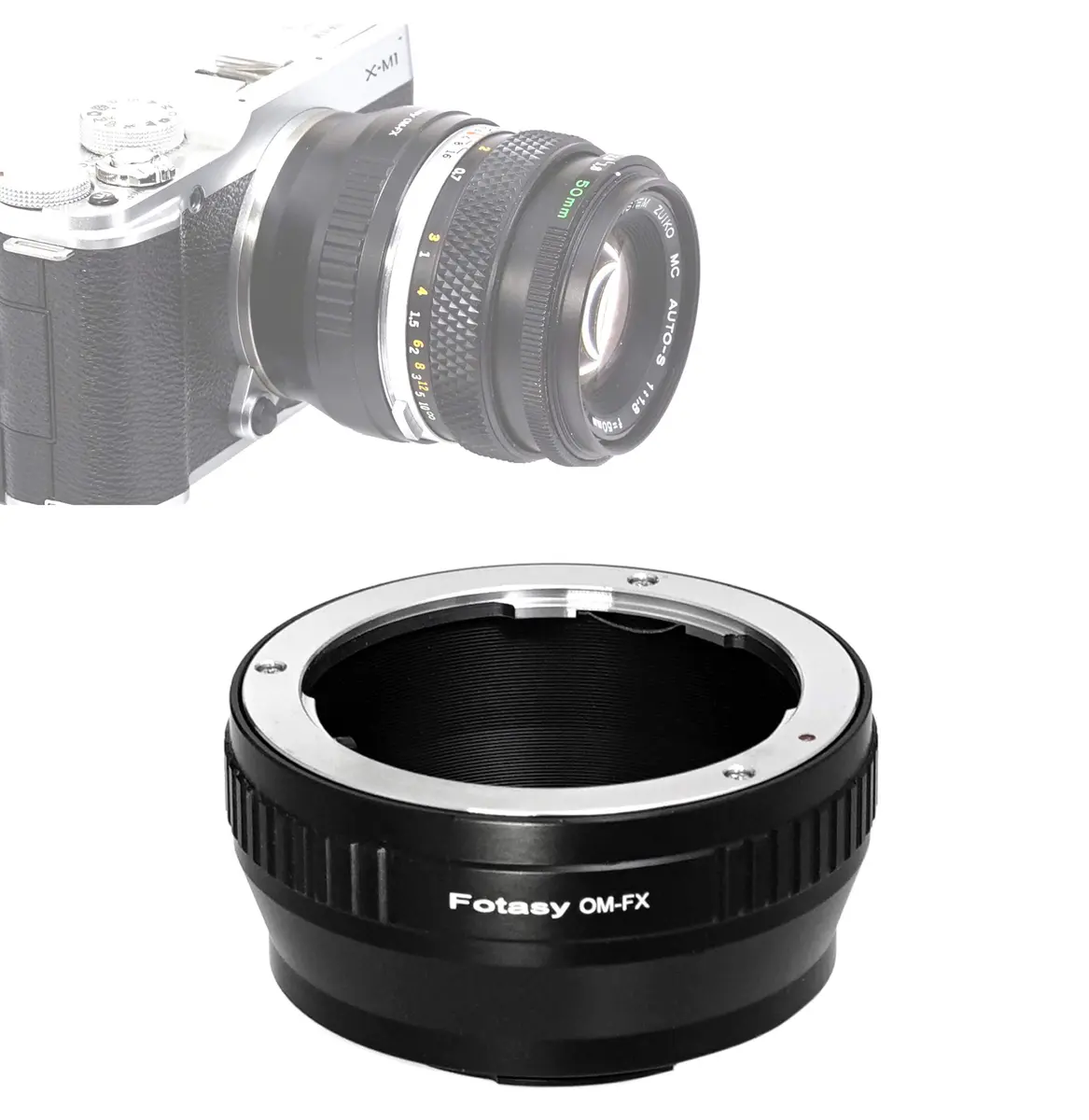 Fotasy OM Lens to Fuji X Adapter, Olympus OM Mount to X Mount, fits Fujifilm X-Mount Mirrorless Cameras Infinity Focus - main product image