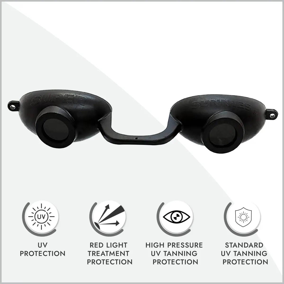 Super Sunnies Flexible UV Eye Tanning Goggles w/Strap - Black | Blocks 99%+ UVA/UVB Rays - view 2