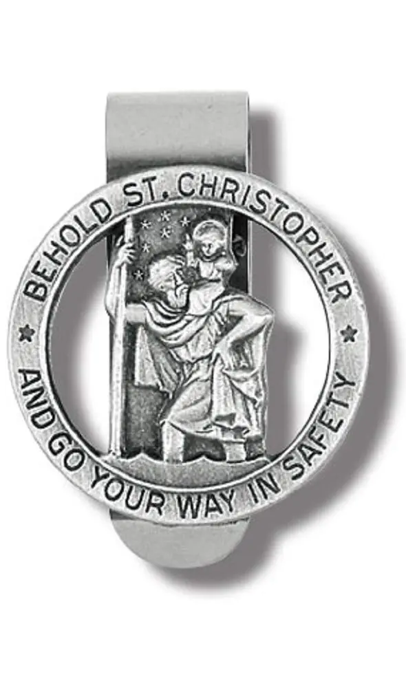Hirten Saint St Christopher Car Visor Clip Pewter 1 3/8 Inch | Safety Patron Medal Accessory - main product image
