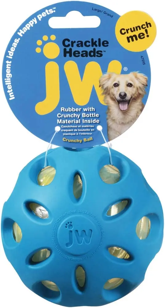 JW Pet Crackle Heads Crunchy Chew Fetch Toy for Dogs, Large 4in | Durable Rubber & Recyclable Plastic - view 3