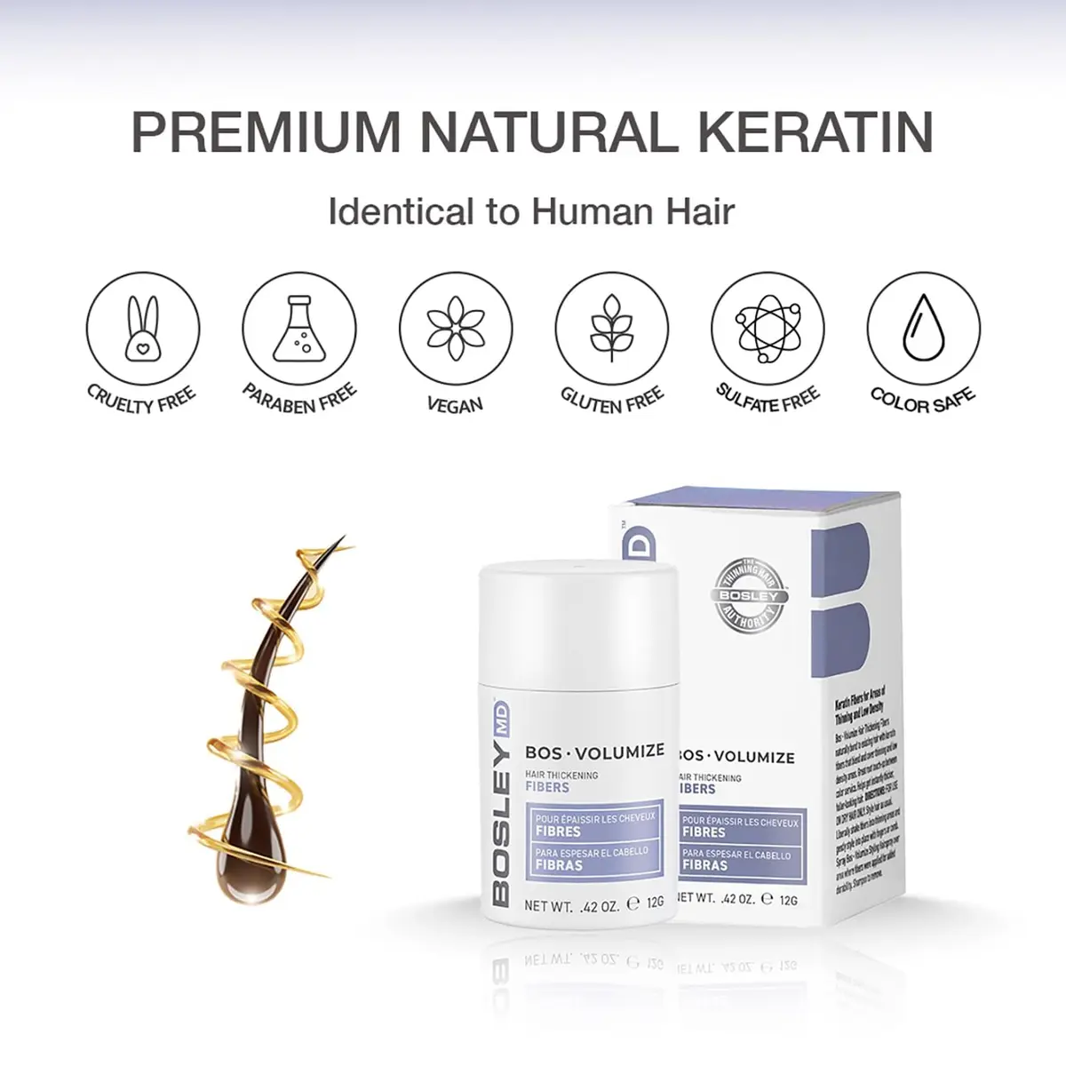 BosleyMD BOSVolumize Hair Thickening Fibers – Natural Keratin Formula for Thinning Hair & Bald Spots – Instant Fuller, Thicker Look – Wind & Sweat Resistant – Medium Brown, 0.42 oz - view 7