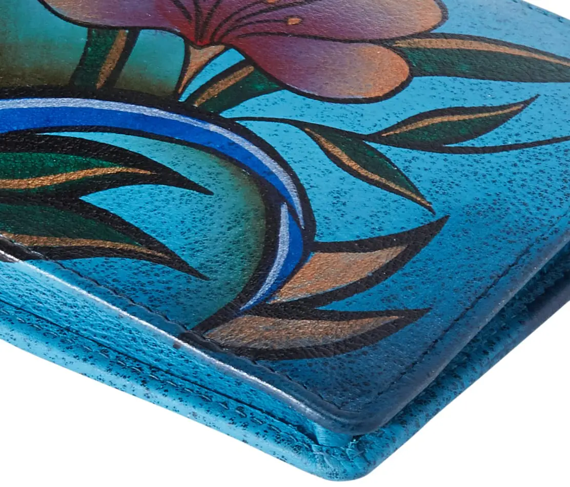 Anna by Anuschka Women's Hand Painted Leather Organizer Wallet - Denim Paisley Floral | Unique Art & Luxury - view 4