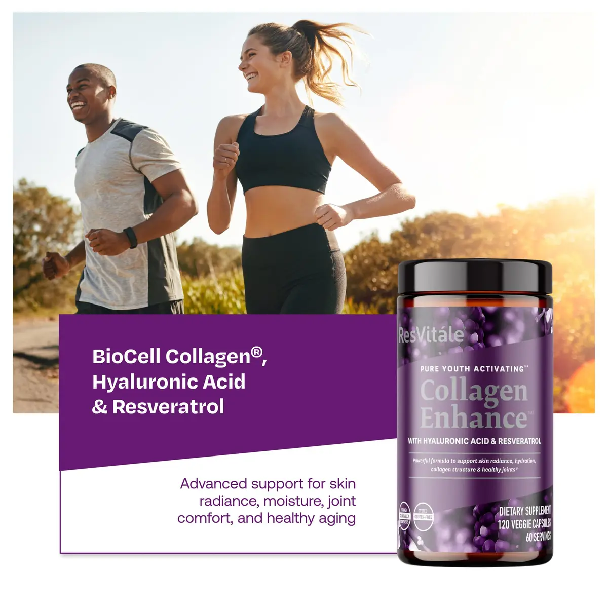 ResVitale Collagen Enhance, 120 Capsules | Supports Skin & Joints, Vegetarian Formula, Hyaluronic Acid & Resveratrol - view 5