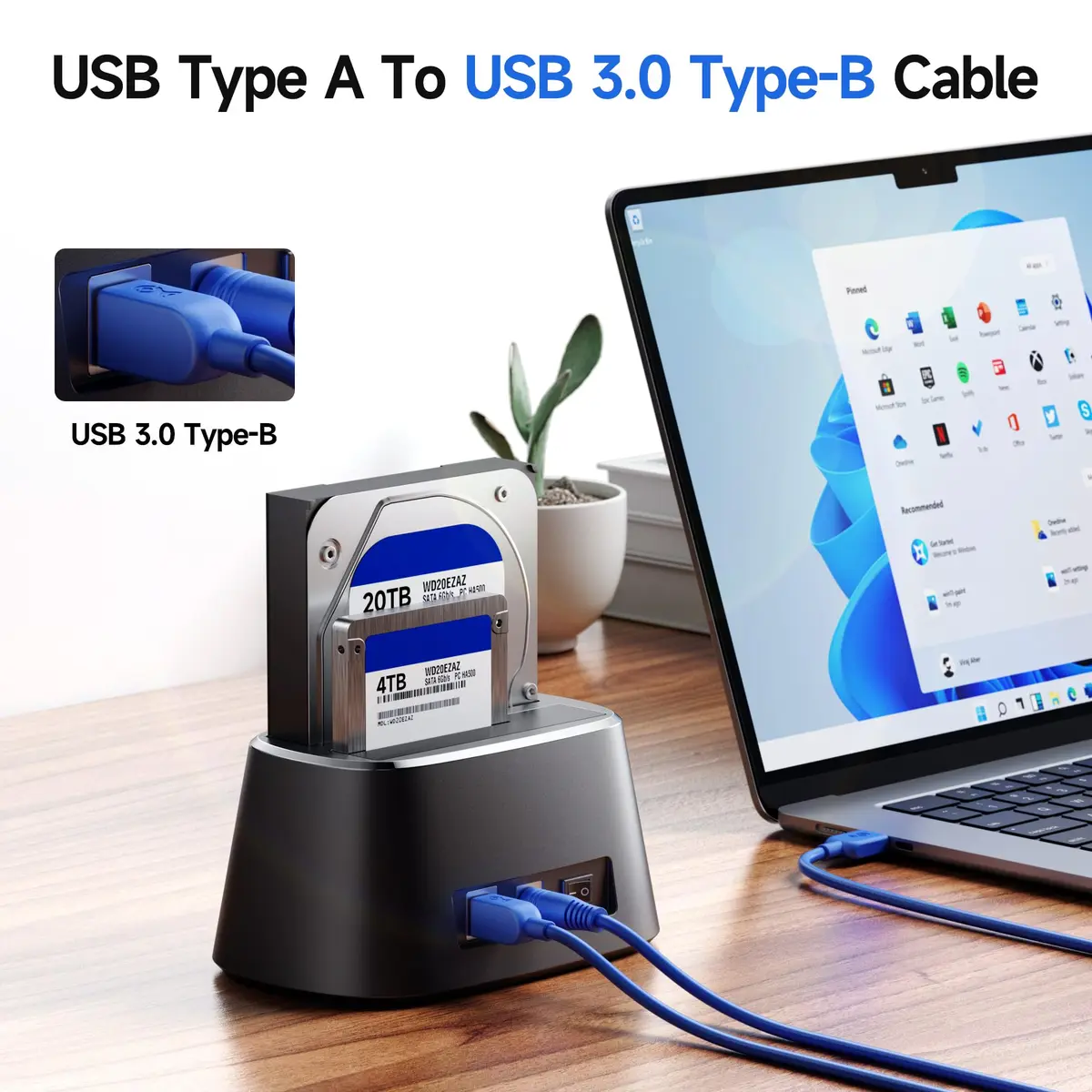 Cable Matters USB 3.0 A to B Cable 10ft | 5Gbps Data Transfer, Blue, Durable, Compatible with External Hard Drives & Monitors - view 7