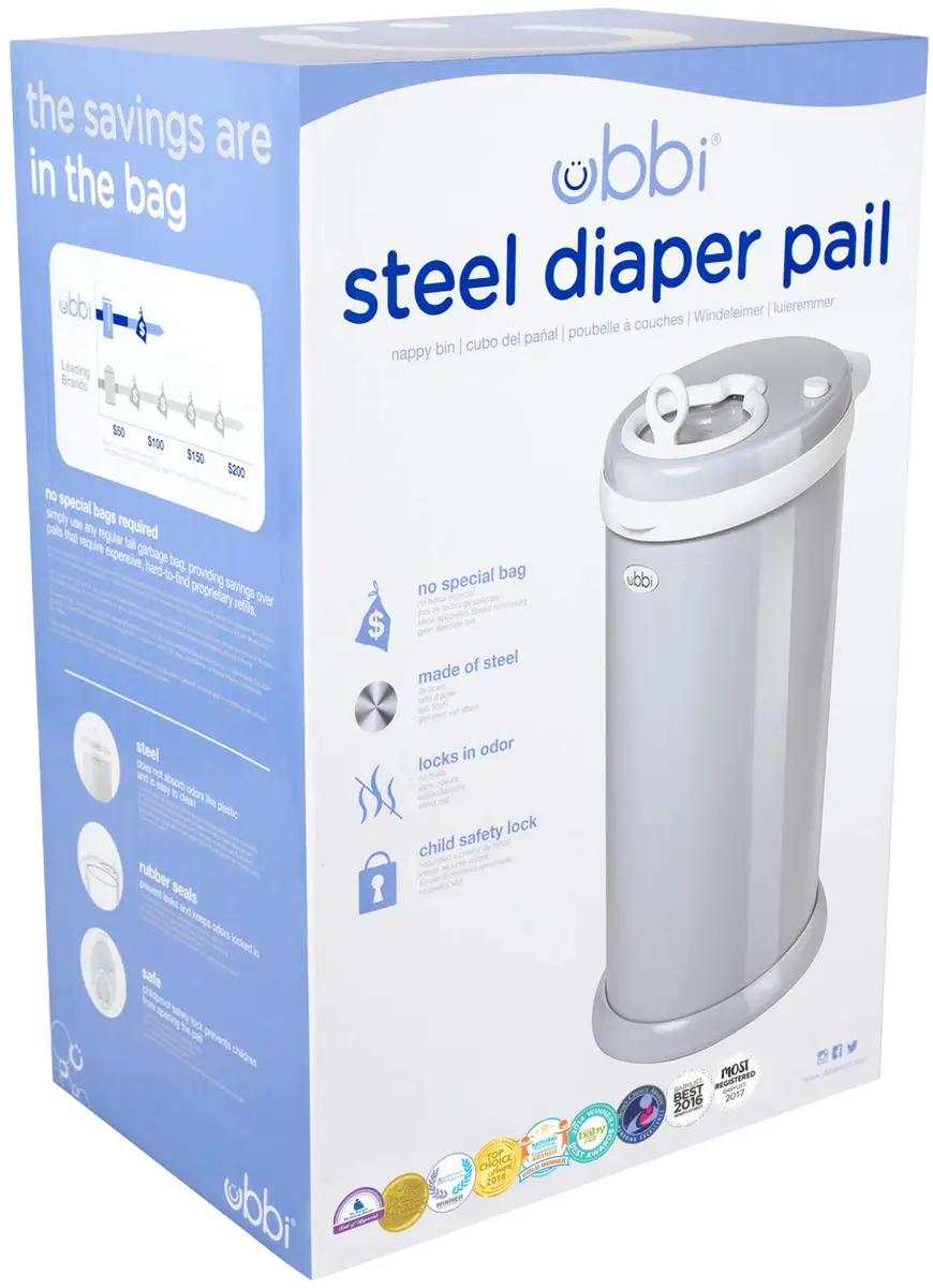 Ubbi Stainless Steel Diaper Pail Gray | Odor-Locking, No Special Bags, Childproof Lock - view 9