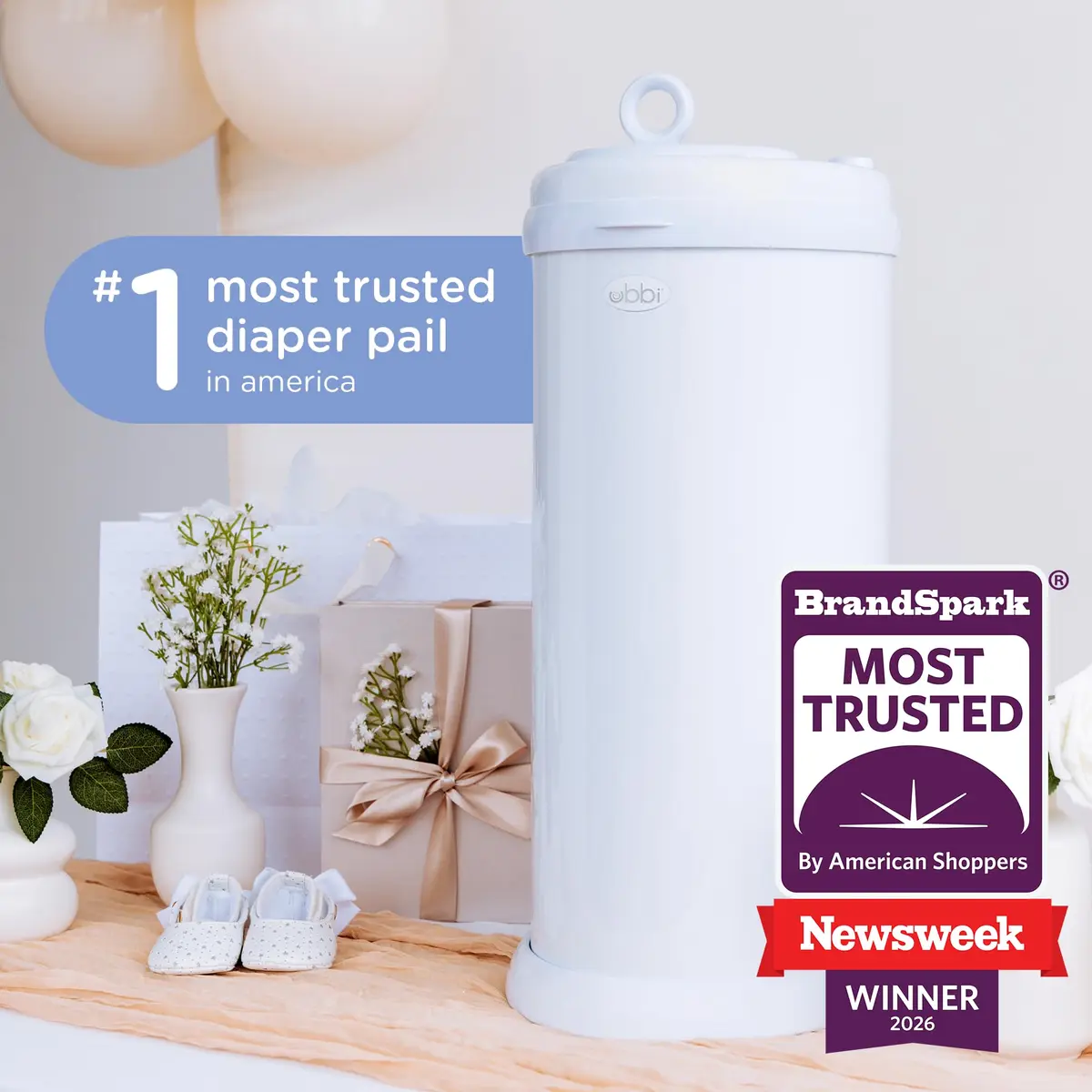 Ubbi Stainless Steel Diaper Pail Gray | Odor-Locking, No Special Bags, Childproof Lock - view 3
