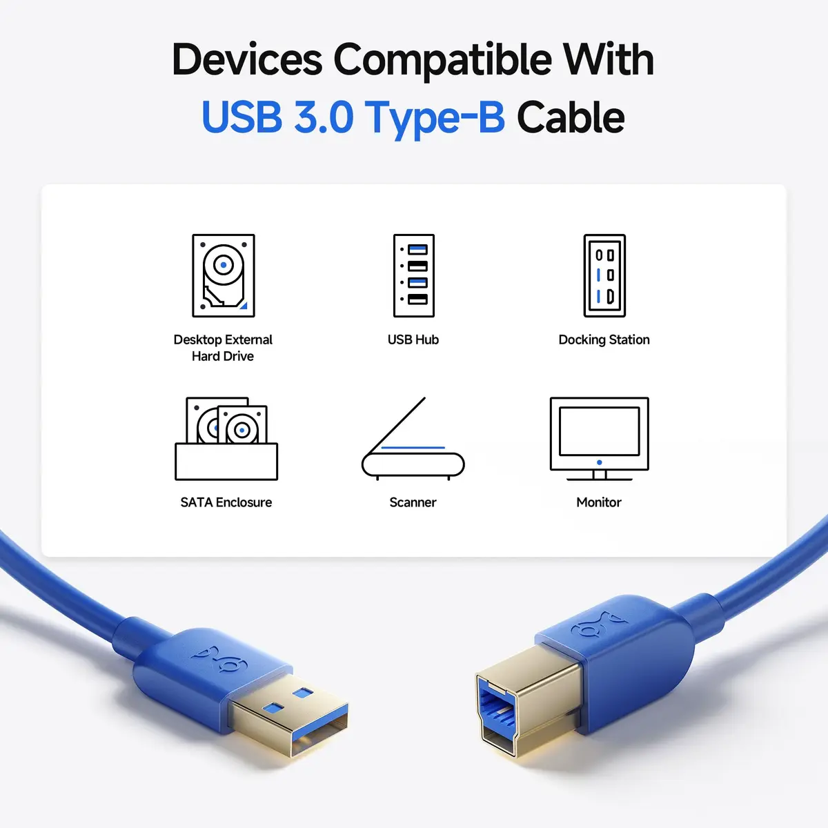 Cable Matters 15ft USB 3.0 A to B Cable, Blue | 5Gbps Data Speed, Durable, Compatible with External Hard Drives - view 3