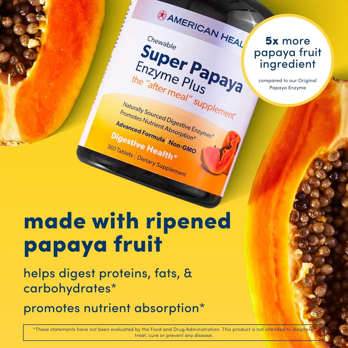 American Health Super Papaya Enzyme Plus Chewable Tablets 360 Count | Digestive Support & Breath Freshening - view 3