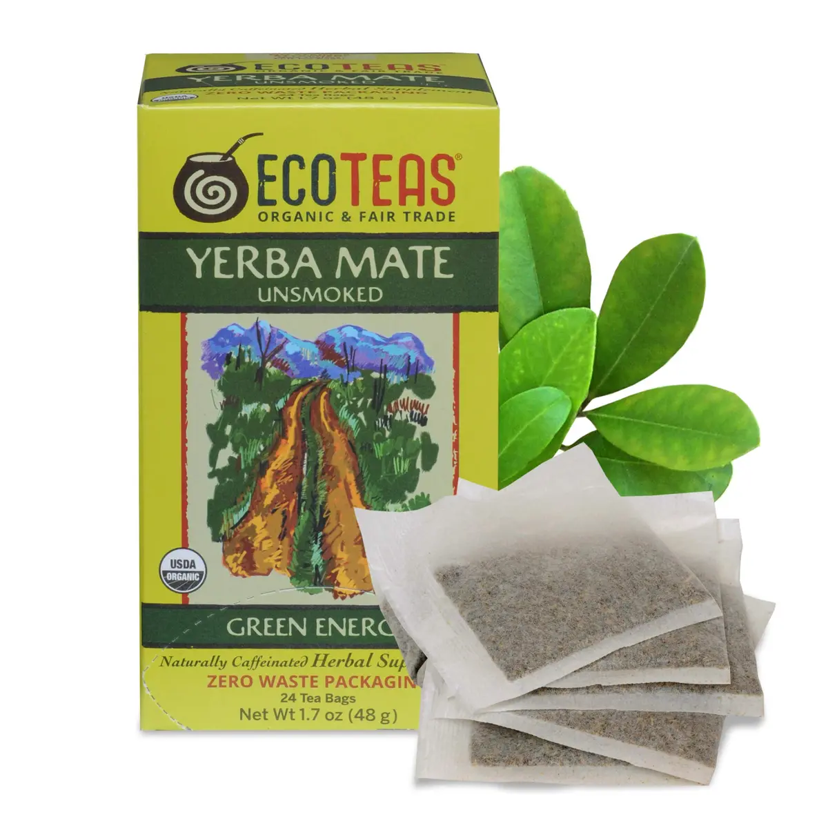 ECOTEAS Organic Unsmoked Yerba Mate Tea 24 Bags | Natural Energy & Metabolism Support - main product image