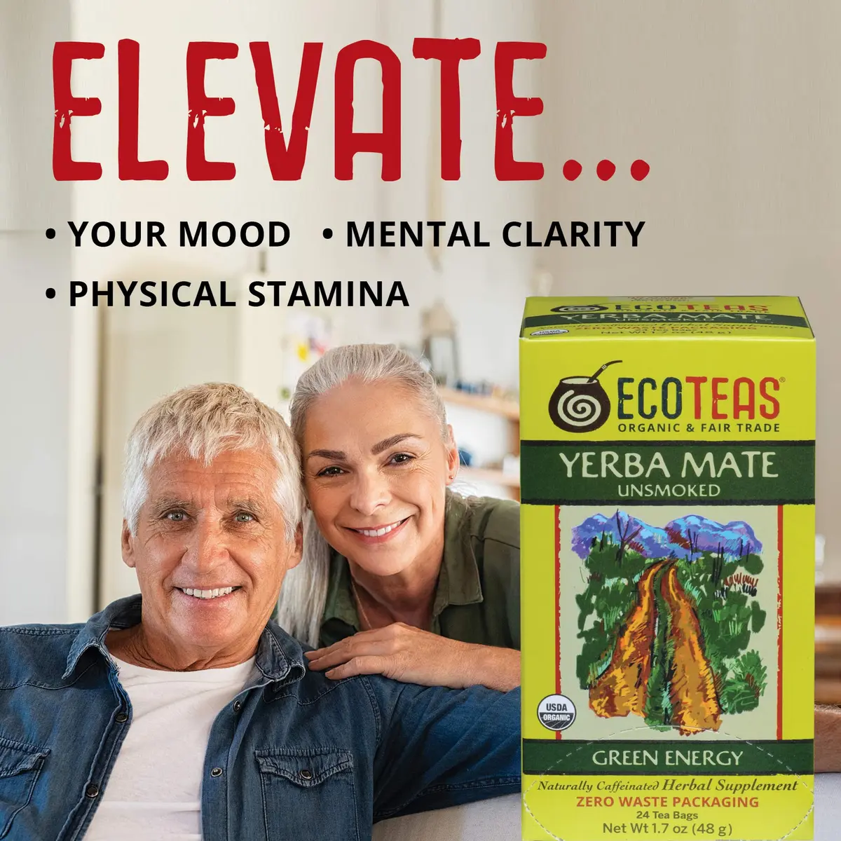 ECOTEAS Organic Unsmoked Yerba Mate Tea 24 Bags | Natural Energy & Metabolism Support - view 6