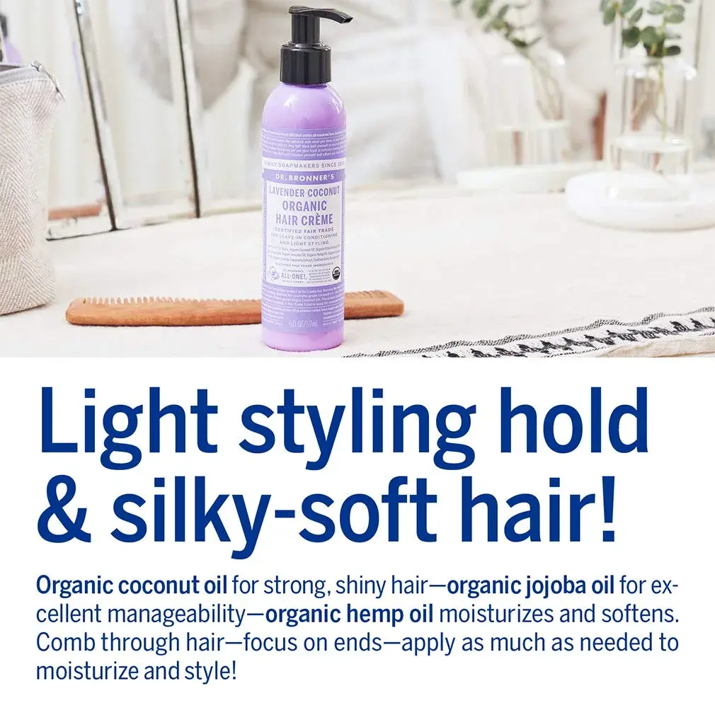 Dr. Bronner's Organic Hair Creme Lavender Coconut 177ml (6 Fl Oz) | USDA Organic & Fair Trade Ingredients - view 4