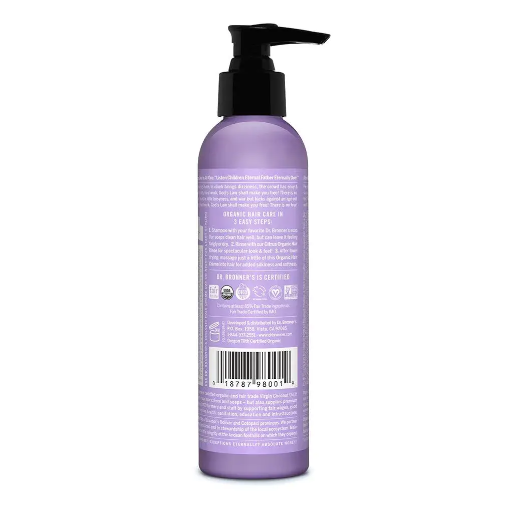 Dr. Bronner's Organic Hair Creme Lavender Coconut 177ml (6 Fl Oz) | USDA Organic & Fair Trade Ingredients - view 2